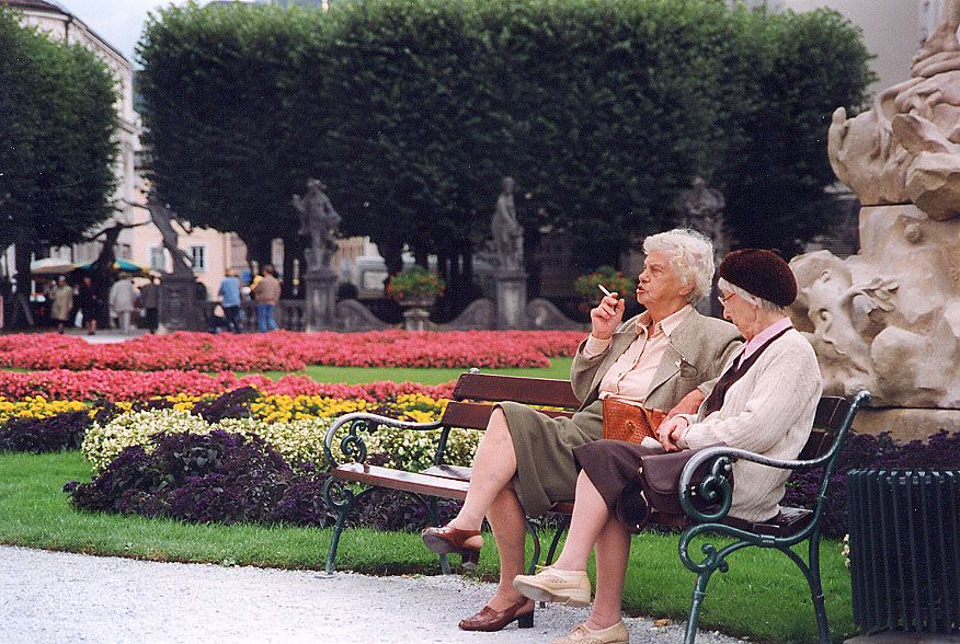 Old friends chatting in the park - Austria 1998
