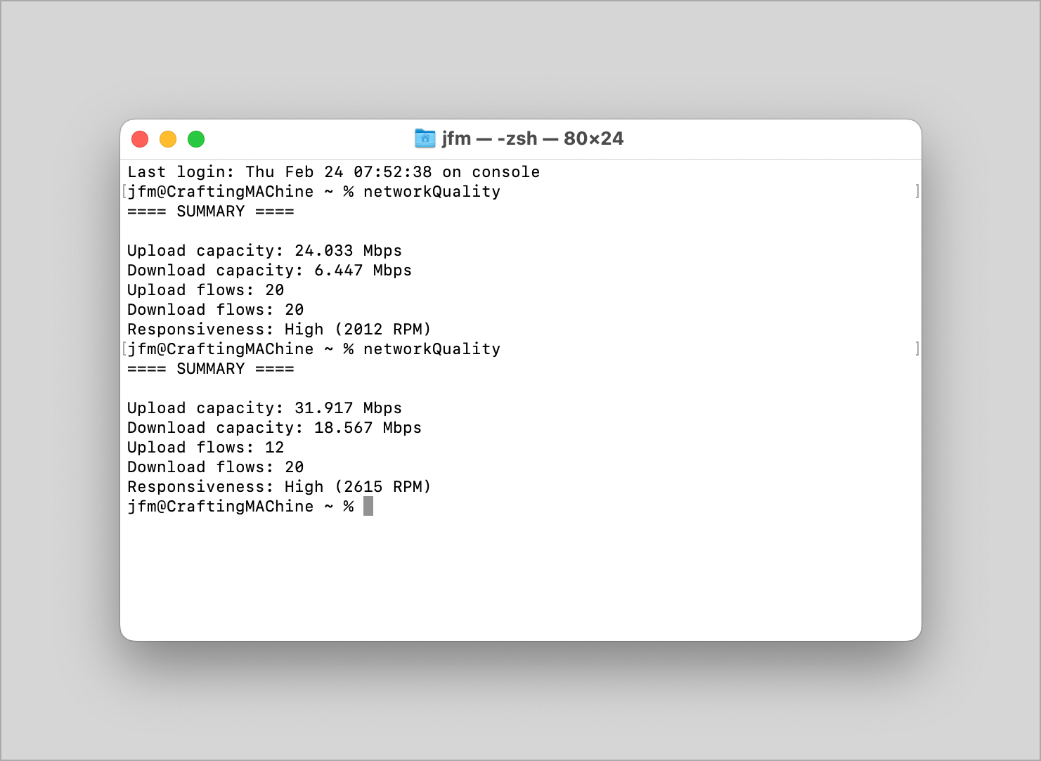 networkQuality results