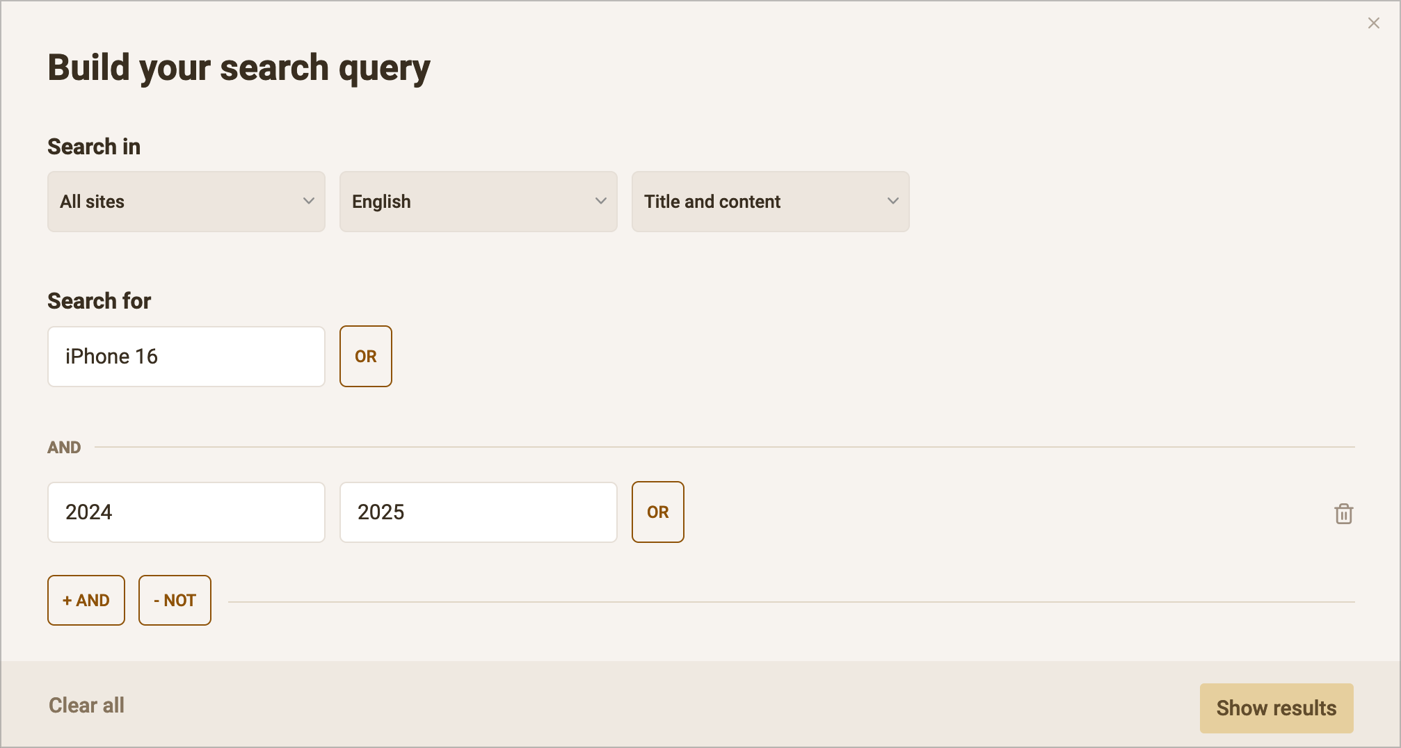 The build search query window