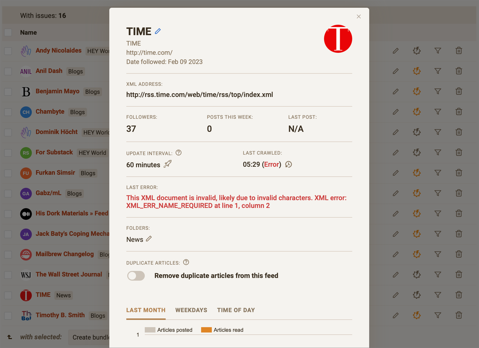 Details of a broken feed