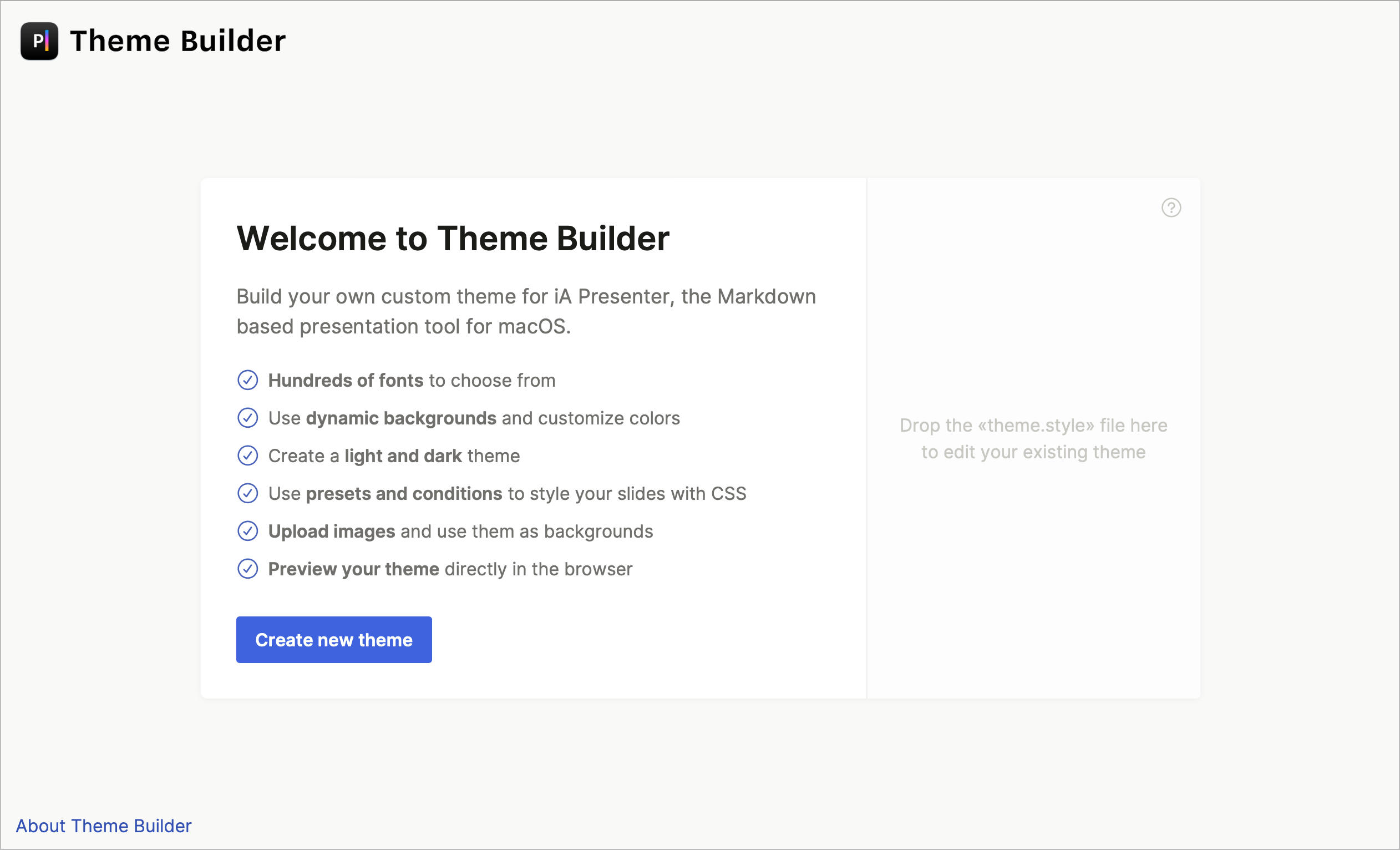 The iA Presenter theme builder, available on the web