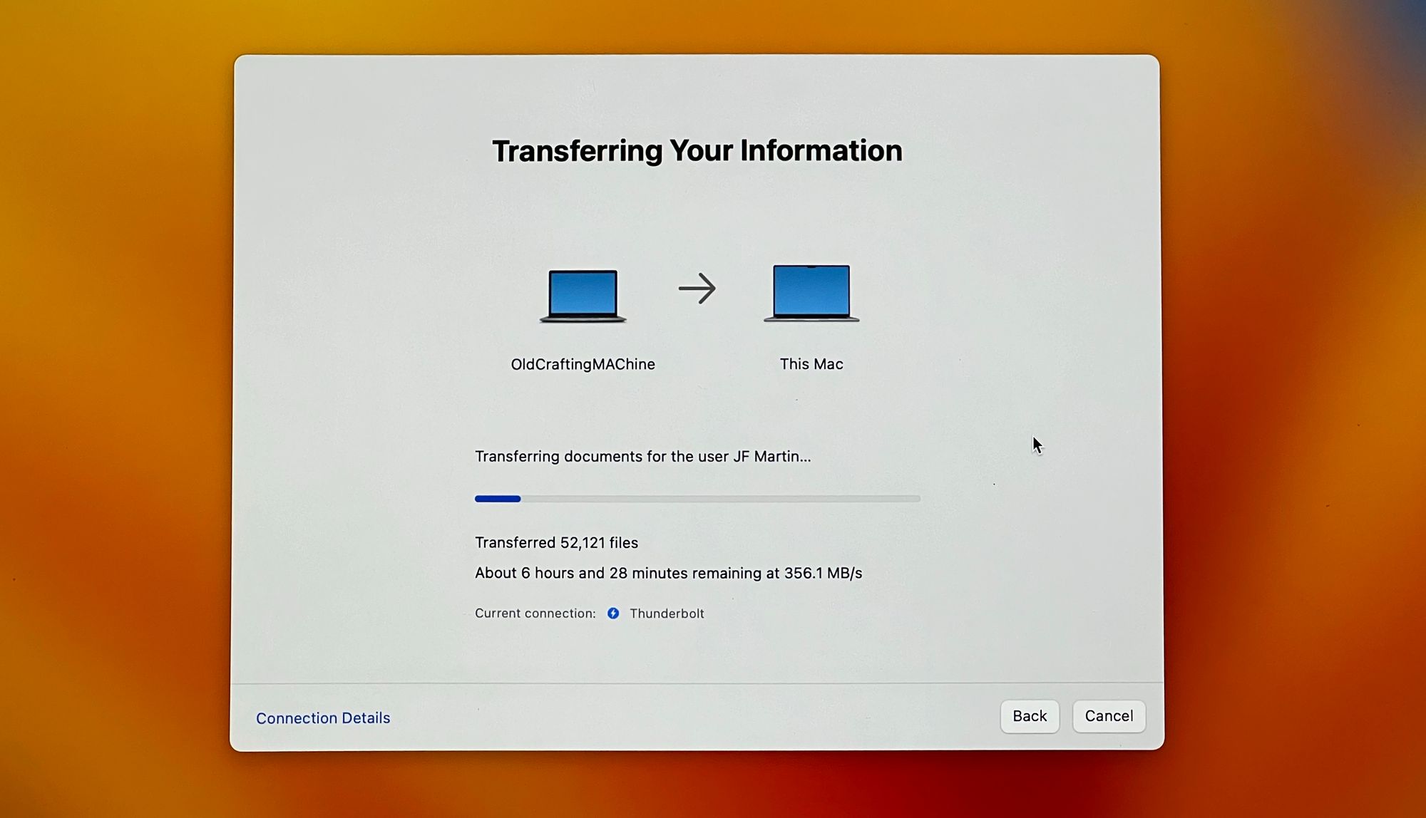 Apple’s Migration Assistant in action