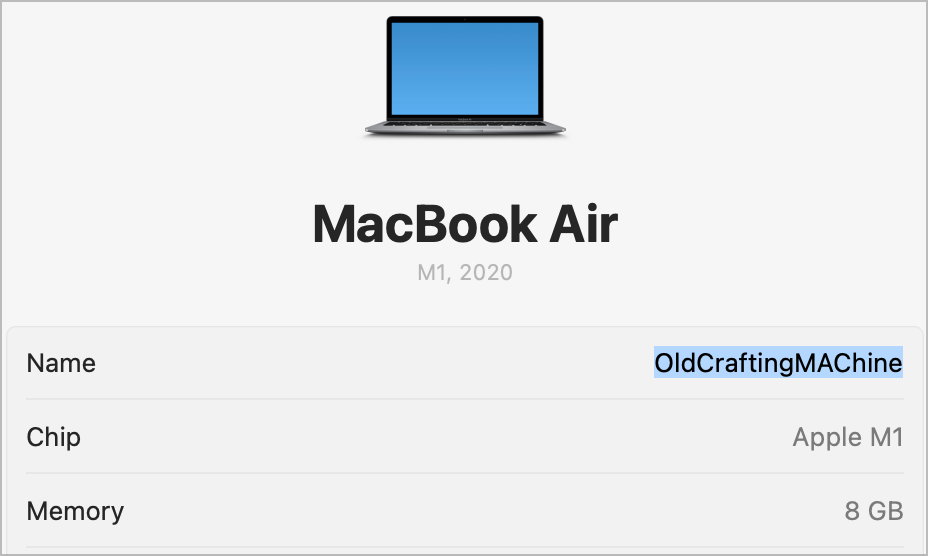 About This Mac — Renaming the old MacBook to prevent confusion