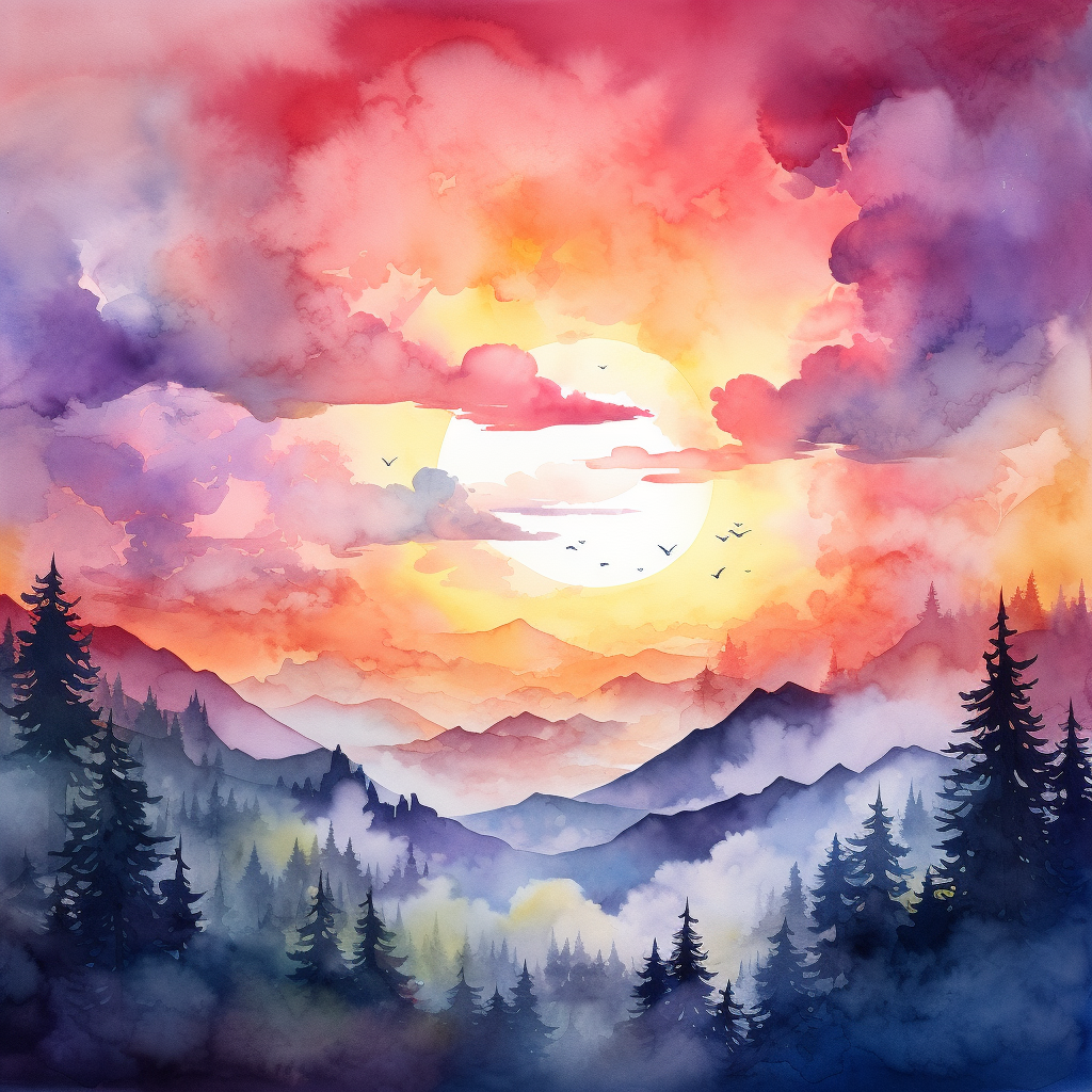 Colourful cloudy sky watercolor