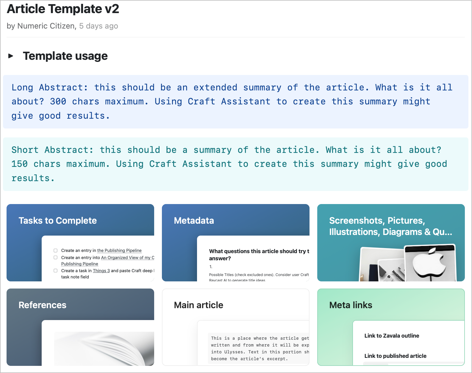 The top-level view of my article template built using Craft.
