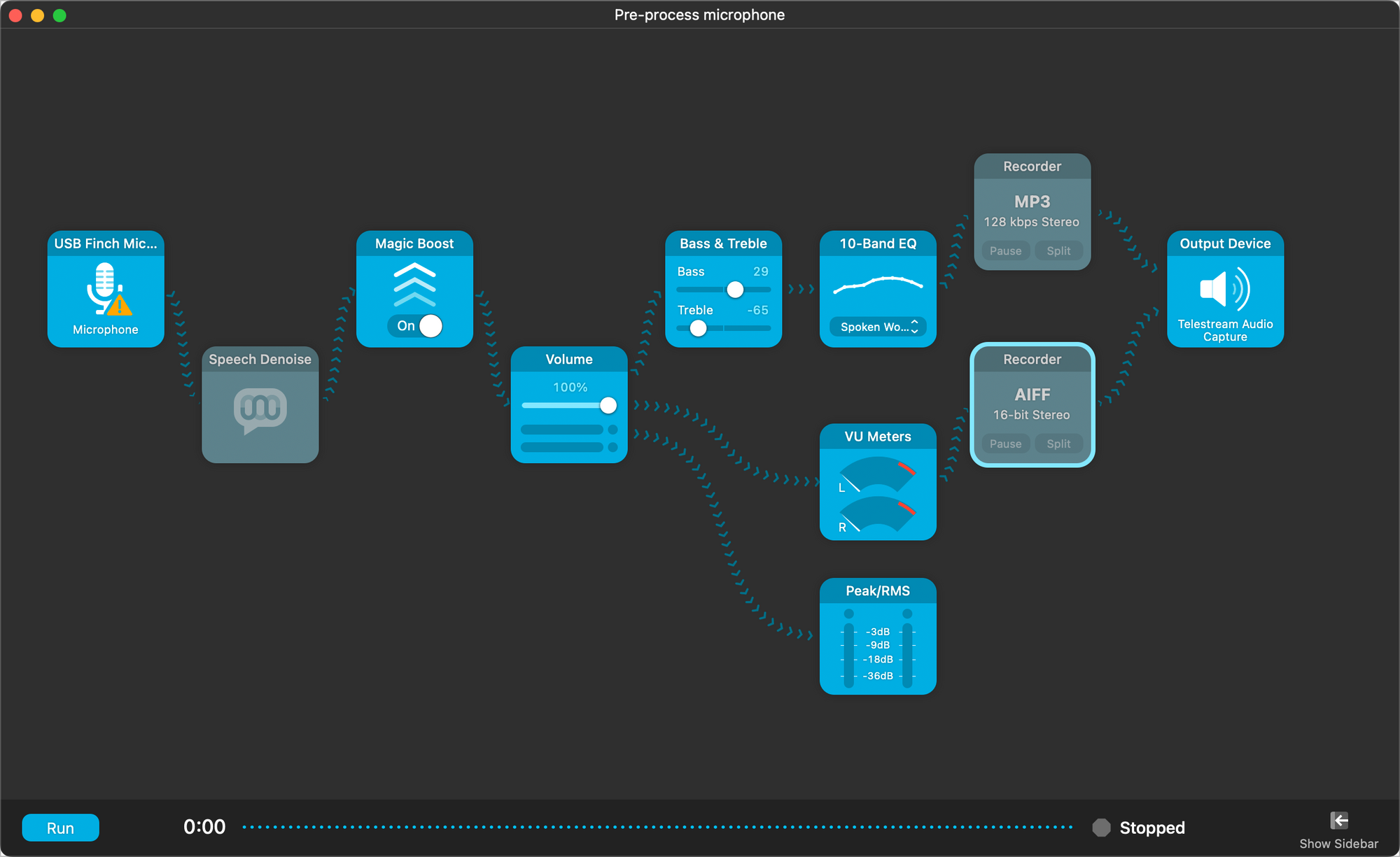 Audio Hijack sound processing to improve the quality of the microphone for use with ScreenFlow. This is not the final workflow as I'm still trying to optimize things.