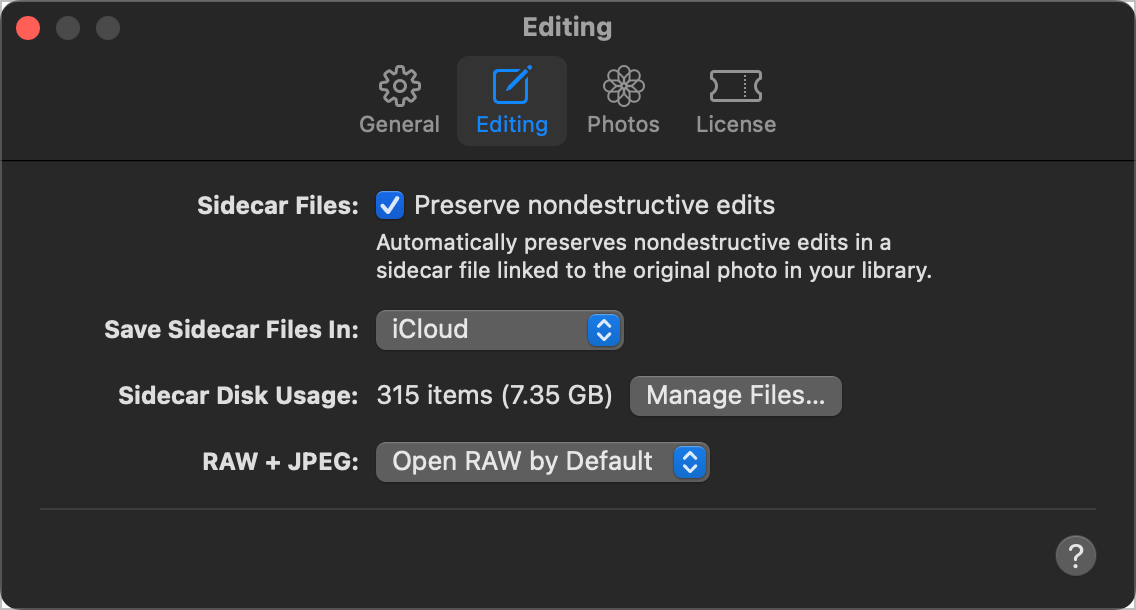 Editing options in Photomator
