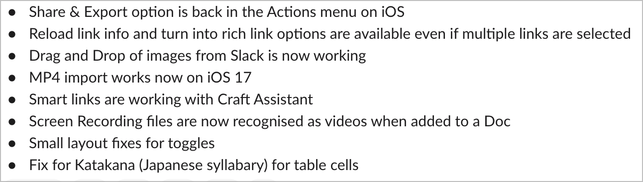 Craft v2.6.1 release notes as published on Slack.
