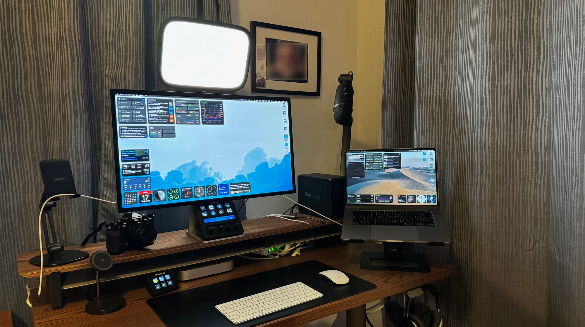 My Mac setup, edition 2024, showing the addition of the Grovemade tabletop shelf. The next version will include a Mac Studio instead of the Mac mini.