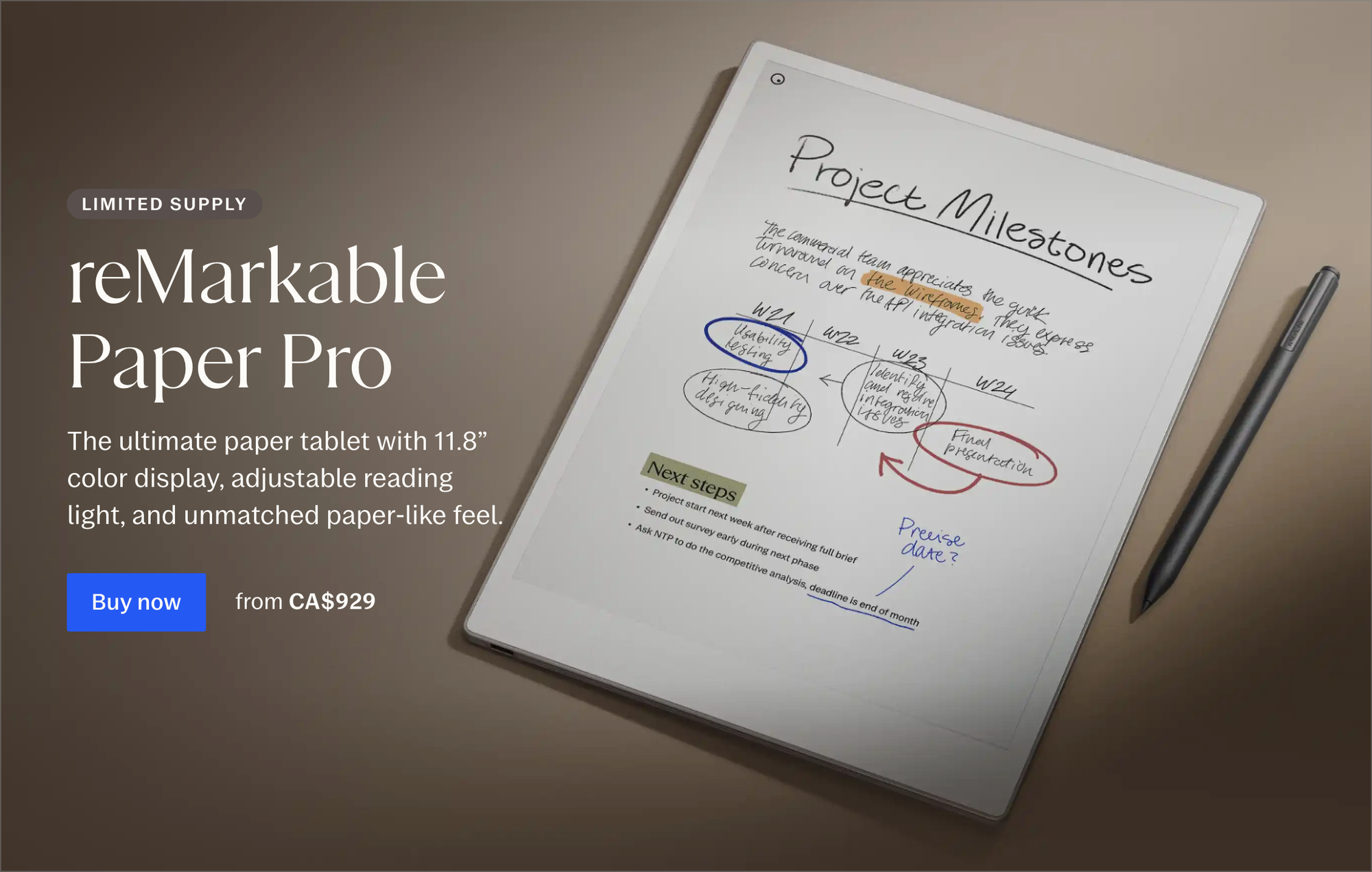 reMarkable Paper Pro tablet. Now with a color screen.