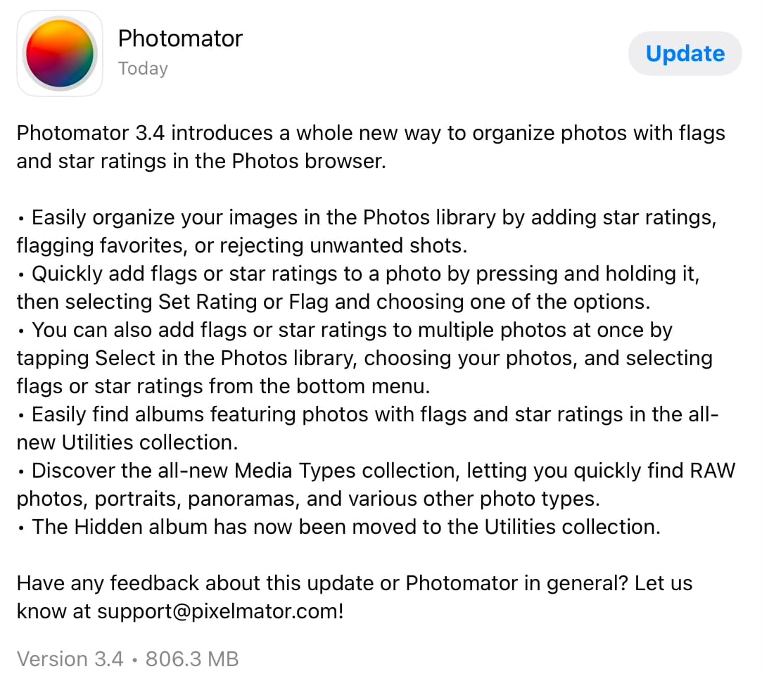 Photomator’s release notes for version 3.4.