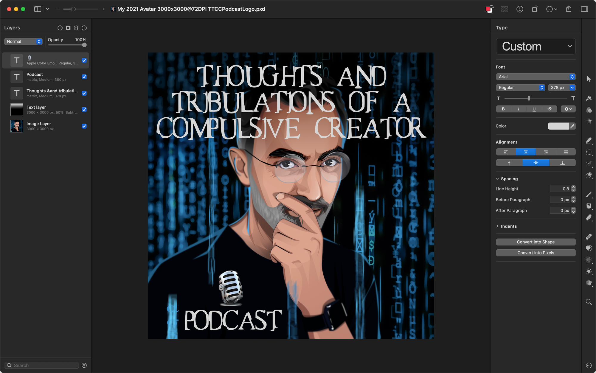 Using Pixelmator Pro to create artwork for my podcast.