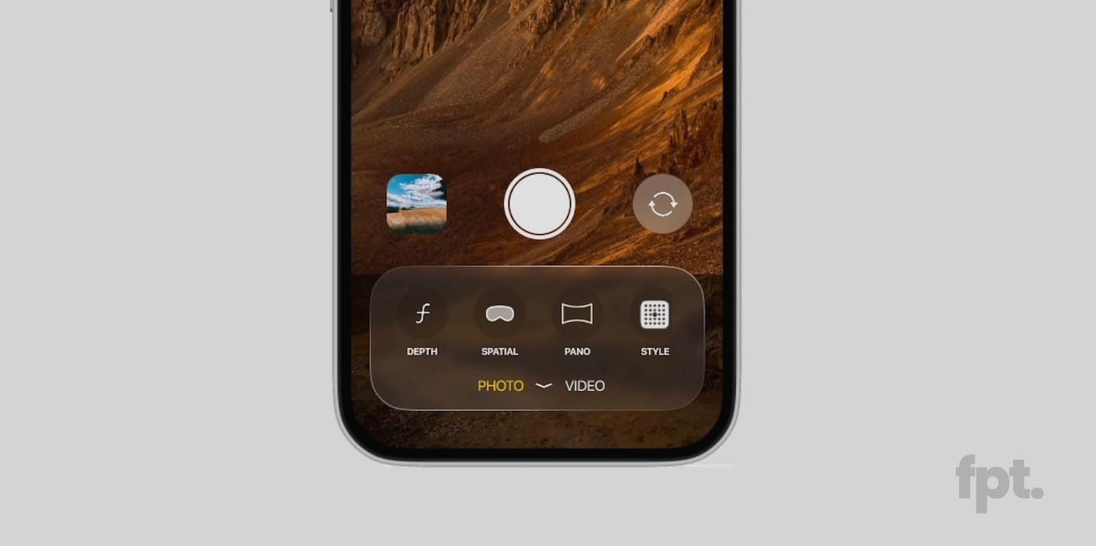 A mockup of a rumored redesign of the camera app on the iPhone.