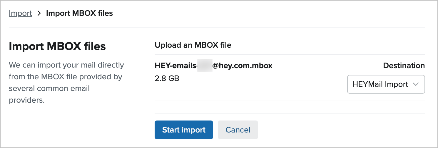 Importing emails from box files into Fastmail. 