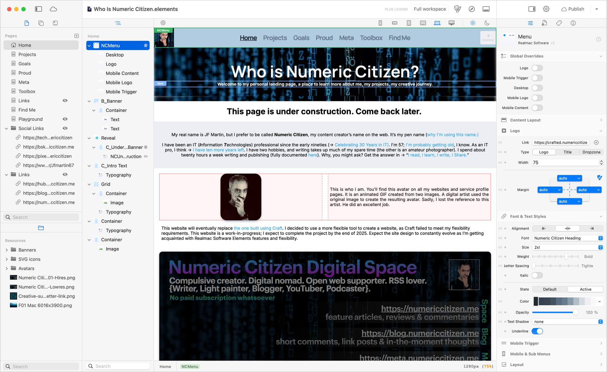 This is my next landing page, which is currently being built with Realmac Software Elements. Even in beta, this app is one of the best I’ve ever used on the Mac after Photomator.