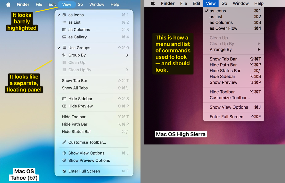 Why are menus visually disconnected from the menu bar on the Mac?