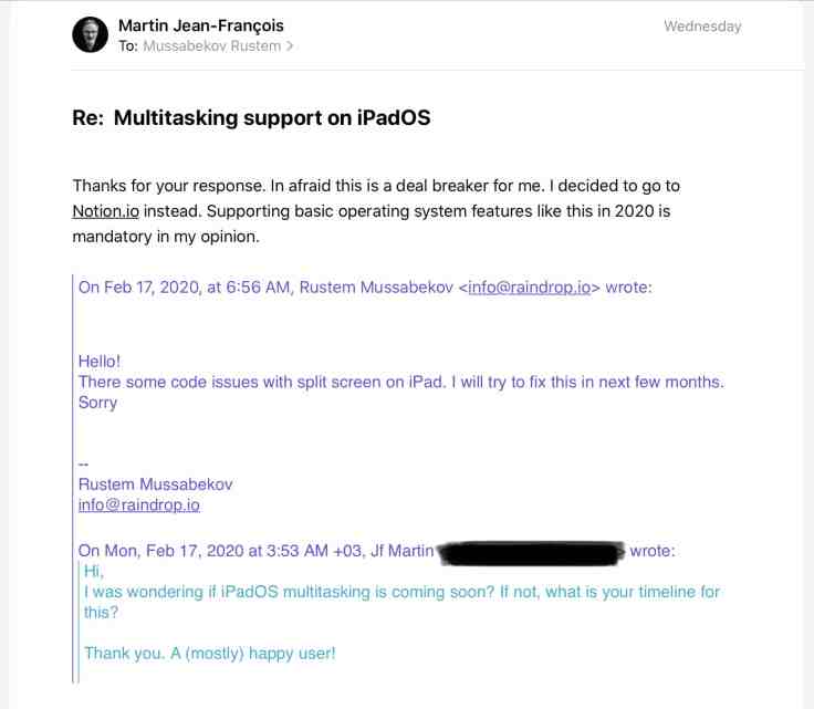 Asking for multitasking support to Raindrop.io developer