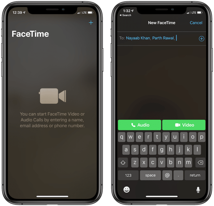 Starting a FaceTime call on iPhone