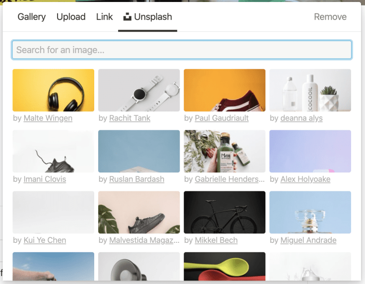 Unsplash integration within Notion