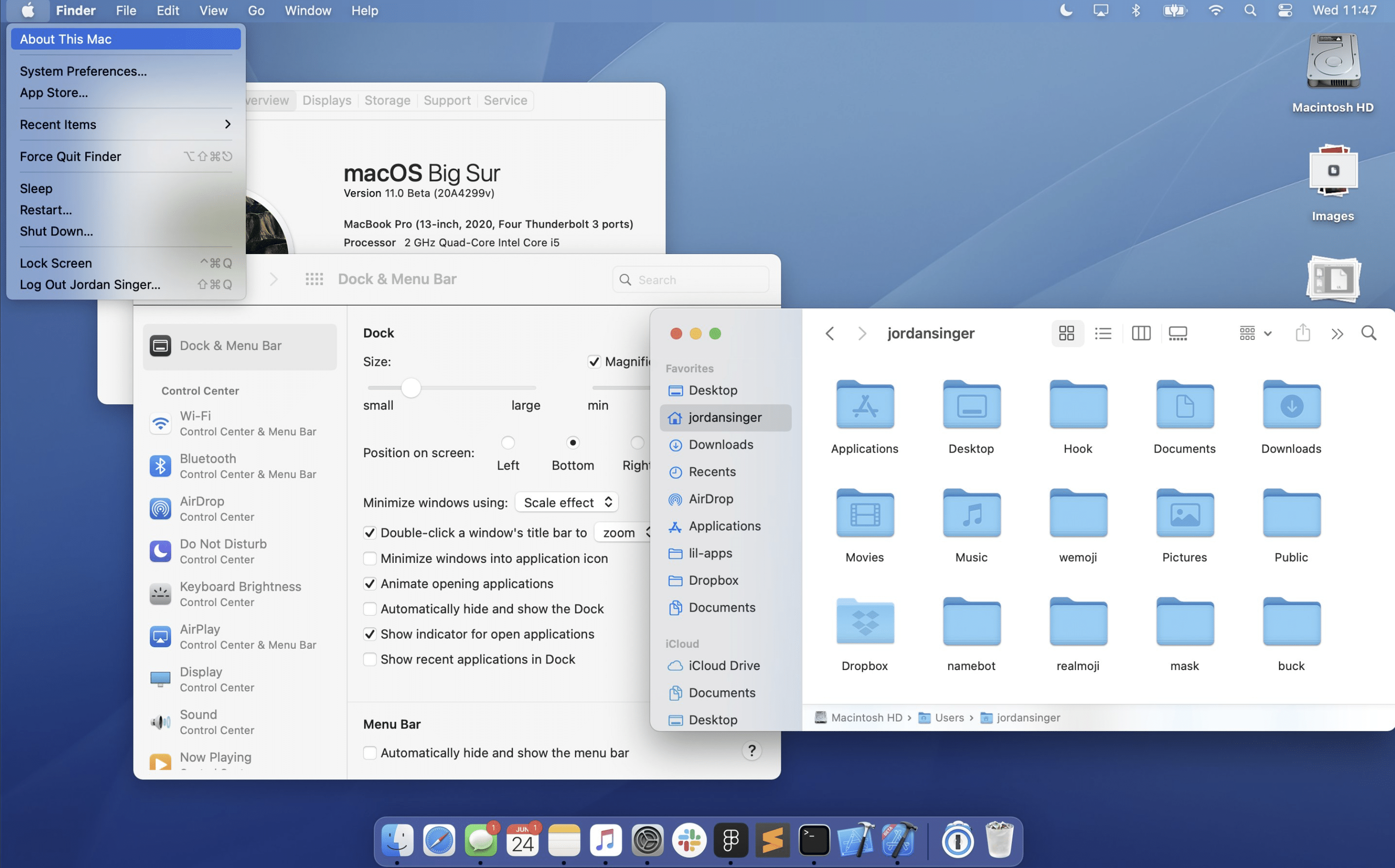 macOS 11 Big Sur Beta 1 desktop