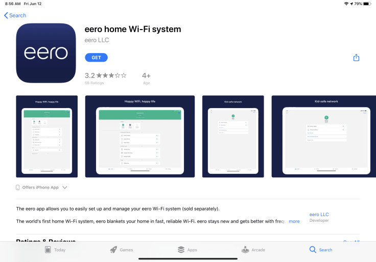 Eero home Wifi App Store page