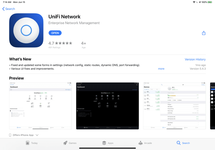 Unifi App Store page