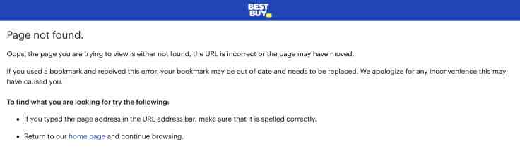 Page not found error on BestBuy