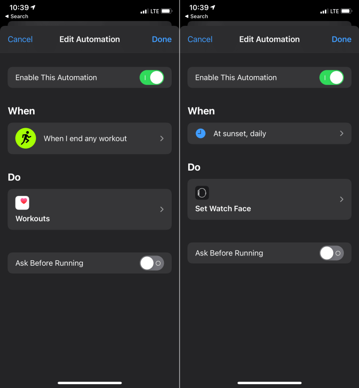 iOS 14 automation example for Apple Watch with watchOS 7