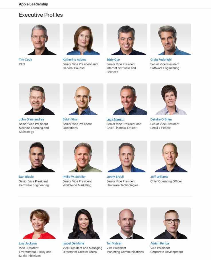Apple leadership page as of September of 2020
