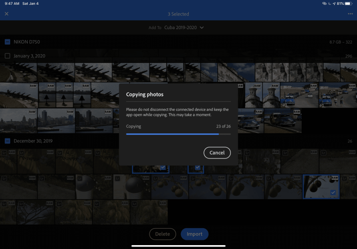 Importing RAW images in the iPad