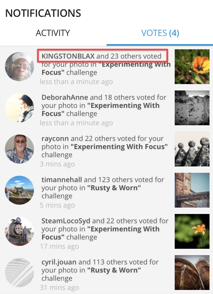 In notifications, seeing how many people are voting for a specific photo