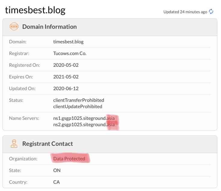 Whois domain information for timesbest.blog shitty site