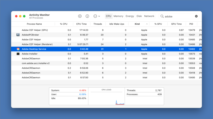 Lightroom and Adobe processes running on the Mac mini