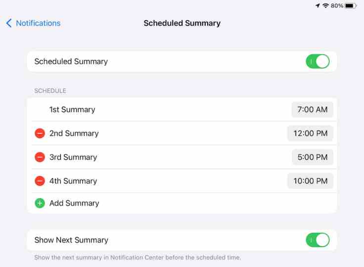 My scheduled notifications summary