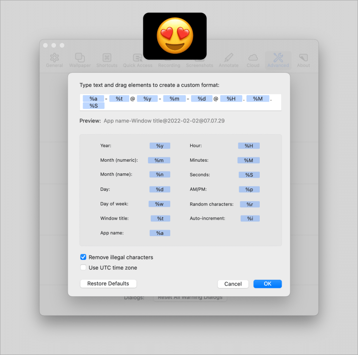 File naming parameters