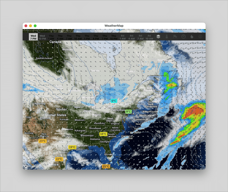 The type of weather map that I wish Carrot Weather could provide in a pro tier subs