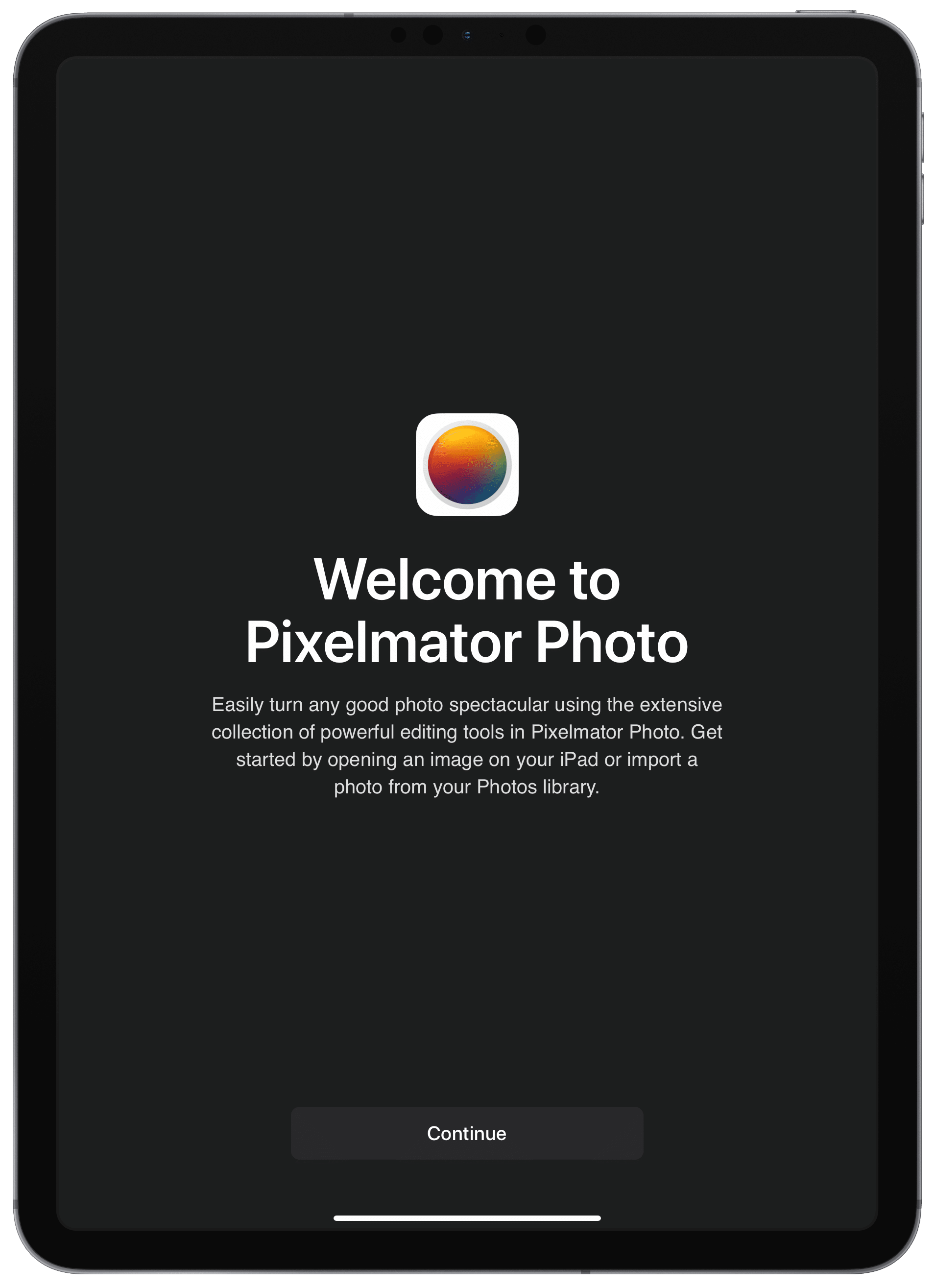 Pixelmator Photo welcome screen